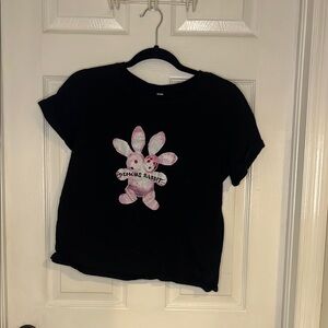 SHEIN Black Tee with Pink Bunny Design